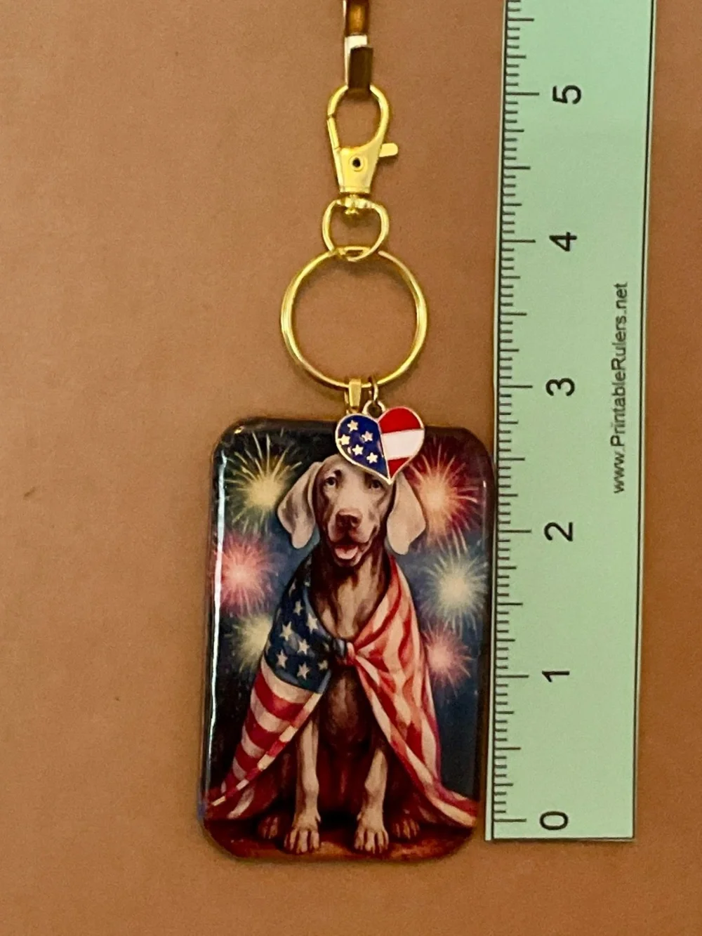 Weimaraner Patriotic American Flag dog keyring / purse charm handmade by Sally